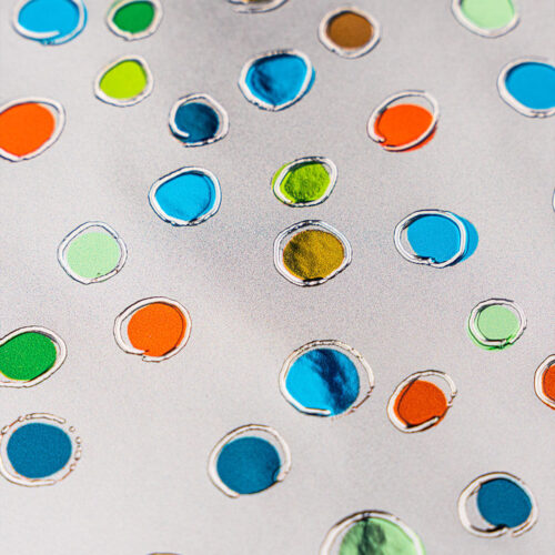 Poliuretano metallizzato stampato al metro motivo "Tondi colorati con effetto 3d" | Agile Print