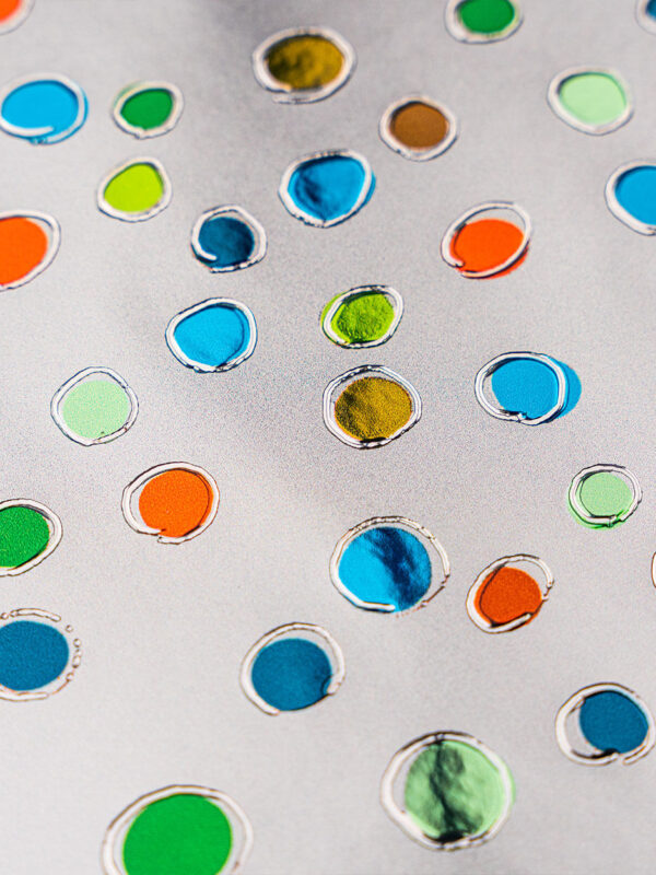 Poliuretano metallizzato stampato al metro motivo "Tondi colorati con effetto 3d" | Agile Print