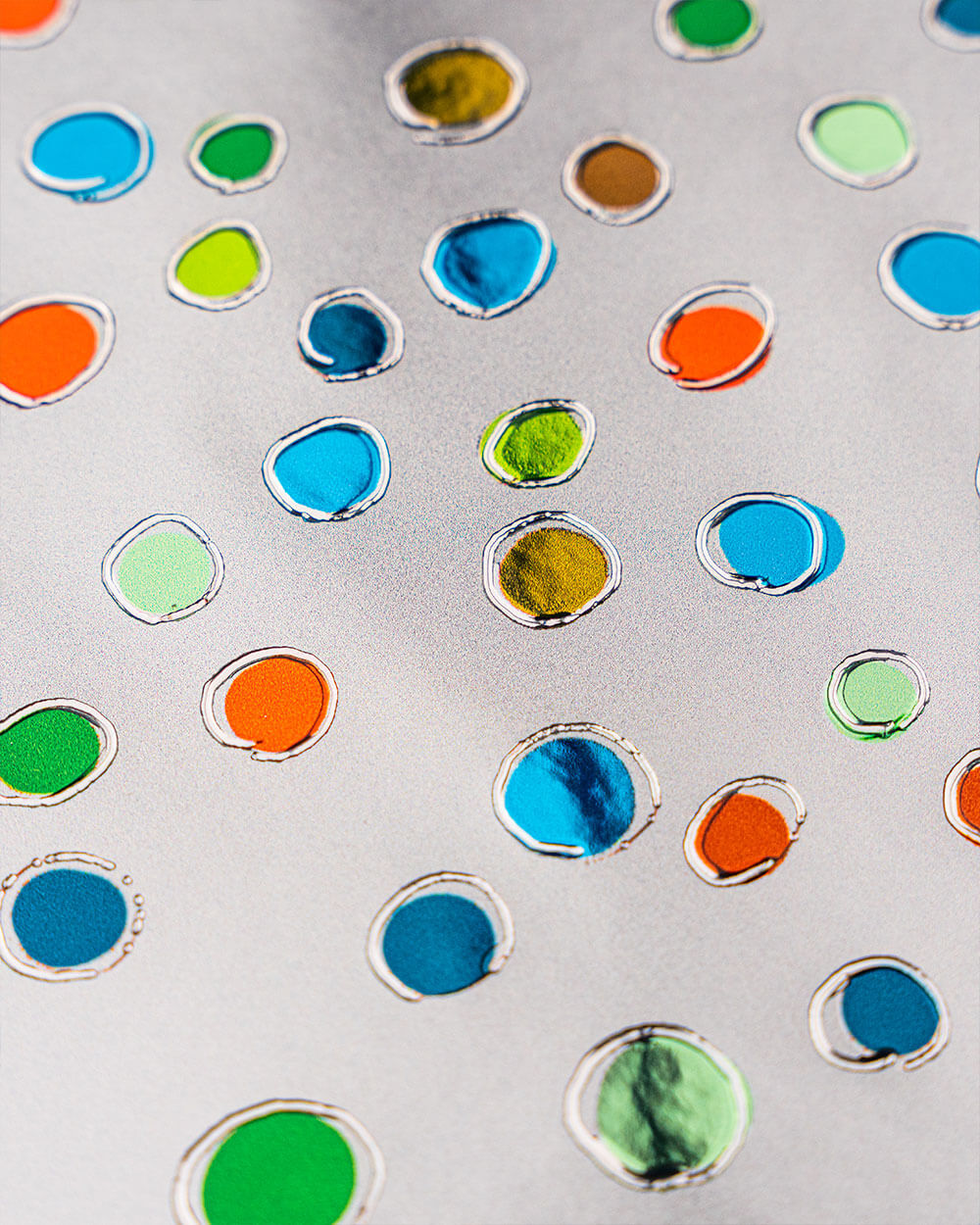 Poliuretano metallizzato stampato al metro motivo "Tondi colorati con effetto 3d" | Agile Print