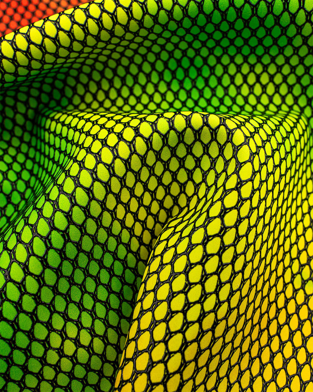 Similpelle stampata al metro motivo "Rete su base fluo multicolor" | Agile Print