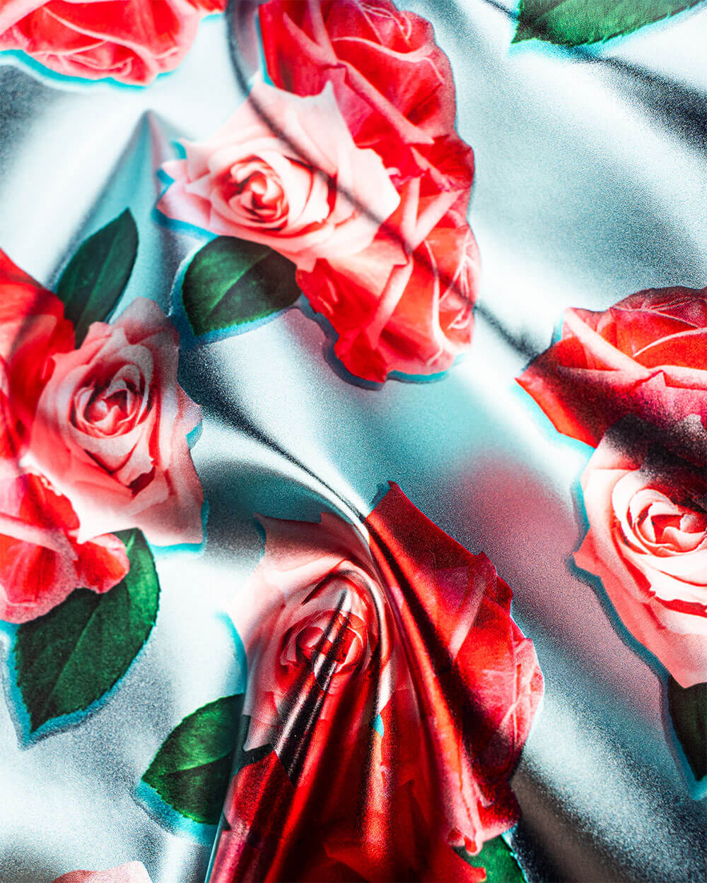 Poliuretano metallizzato stampato al metro motivo "Floreale con rose" con effetto 3d | Agile Print